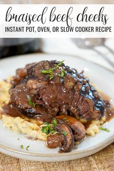 this is an image of braised beef cheeks on mashed potatoes