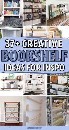 several bookshelves are shown with the words creative bookshelf ideas for inspo