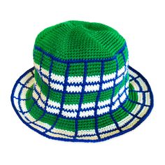 Hand-crocheted by female artisans in Java, Indonesia, this Wimbledon plaid crochet hat is a reminder of the beautiful feeling of being outdoor. Its fresh green grass and bright blue sky color invite us to celebrate the seasons in the sun. 100% Cotton Biodegradable, ethically made Hand wash, dry clean Plaid Crochet Hat, Scary Pumpkin Faces, Seasons In The Sun, Plaid Crochet, Bright Blue Sky, Ethical Fashion Brands, Scary Pumpkin, Sky Color, Fun Crochet Projects