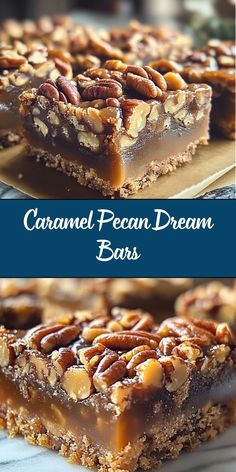 These bars feature a shortbread crust topped with a rich caramel layer and crunchy pecans. They’re buttery, sweet, and perfectly nutty—a true dream dessert! Nutty Bars Recipe, Caramel Pecan Dream Bars, Caramel Squares Recipe, Pecan Dream Bars, Shortbread Bars Recipes, Pecan Pie Bar, Bar Cookie Recipes, Pecan Pie Cookies, Dream Dessert