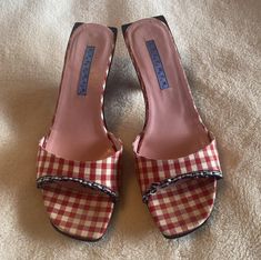 @kitea_33 depop Gingham Shoes, Gingham Heels, Red Gingham, Blue Gingham