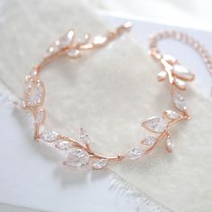 Elegant Rose Gold Bracelets For Wedding, Wedding Rose Gold Bracelet, Rose Gold 14k Gold Wedding Bracelets, Delicate Rose Gold Wedding Bracelet, Rose Gold Wedding Bracelets With Rose Design, Rose Gold Wedding Jewelry, Backdrops Necklace, Bracelet Rose Gold