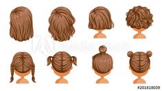 the back view of a woman's head with various ponytails