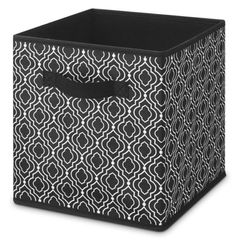 a black and white storage bin with handles