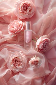 Product photography of pink roses surrounded by pink round serum in a minimalist background. Pink Still Life Photography, Pink Perfume Photography, Website Product Photography, Romantic Product Photography, Floral Product Photography, Product Photography Tutorial, Flower Product Photography, Serum Product Photography, Pink Product Photography