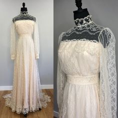 two pictures of the same dress on display