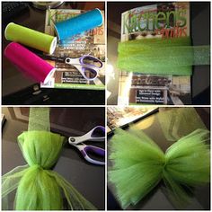 green hair and scissors are being used to make bow ties for the headbands