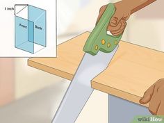 a person using a saw to cut wood with a green cloth on the table top