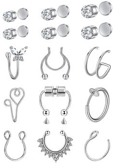 an assortment of different types of piercings on a white background with clipping for text