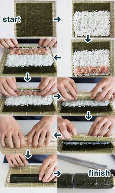 how to cut sushi on a cutting board with instructions for making sushi rolls