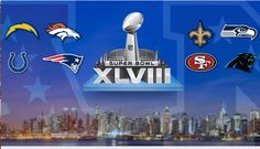 the nfl super bowl logo is shown in front of a city skyline