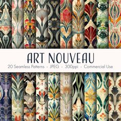 art nouveau digital paper pack with 20 seamless patterns