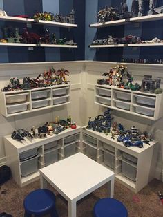 a room filled with lots of toys and shelves full of different types of legos