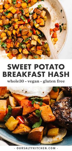 sweet potato breakfast hash with yogurt and vegetables