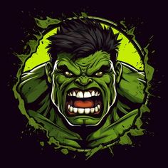 the incredible hulk face with green paint splattered on it's chest and mouth