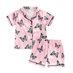 PRICES MAY VARY. Material: Toddler Baby Kids Satin Pajamas Set,Toddler girl sleepwear suit are made of polyester material, lightweight, safe to skin and easy to wash. No worrying that it will do harm to your kids' skin. Design: Kids girls sumemr pajamas, Toddler girl short pajamas outfits, short sleeve, lapel, button down closure, shirt tops, elastic band, casual shorts, the whole adopting popsicle print design, very sweet and adorable. Occasion: Pajamas sleepwear suit for Valentine's Day. Toddl Bedtime Outfits, Button Down Shirt And Shorts, Pajamas Bottoms, Sister Room, Girls Pajama, Summer Pajama Set, Floral Pajama Set