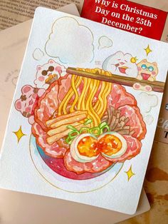 a drawing of a plate of food with chopsticks