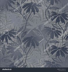 an abstract floral pattern with blue and grey colors on a gray background, suitable for wallpaper or fabric