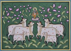 Giriraj Ji, Pichwai Art, Pichwai Painting, Lotus Flower Pictures, Corporate Art, Pichwai Paintings, Indian Elephant, Cow Painting, Indian Folk Art