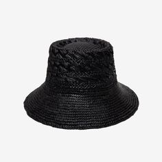 100% raffia mixed pattern weave and crochet bucket hat. Spring Straw Bucket Hat, Vacation Bucket Hat With Woven Detail, Woven Summer Bucket Hat, Spring Bucket Straw Hat, Casual Straw Bucket Sun Hat, Summer Bucket Hat In Straw, Woven Bucket Hats For Summer, Black Cloche Hat For Beach, Black Brimmed Paper Straw Hat