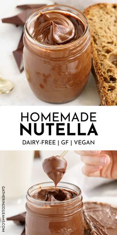 homemade nutella in a jar with chocolate spread on top