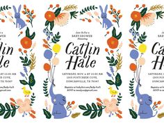 an elephant and flowers are in the center of two vertical banners with text that reads gatlin hale