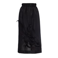 This midi-length skirt, crafted from sheer organza, offers a sophisticated silhouette with just the right hint of transparency to subtly reveal the contours of your legs. The lightweight fabric moves gracefully, while the skirt's gathered elastic waistband provides ease of wear and a flattering fit, making it ideal for both formal and casual styling. The delicate organza overlay is decorated with satin ribbon accents that flow down the side, adding an artistic touch. Perfect for pairing with blo Organza Midi Skirt, Organza Overlay, Skirt With Elastic Waistband, Midi Length Skirts, Blazer With Jeans, Independent Designers Fashion, Sheer Fabrics, Black Media, Satin Ribbon