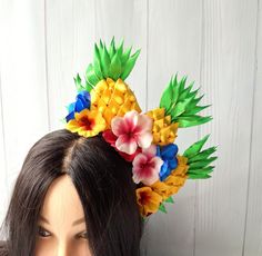 Each Pineapple bachelorette party crown is 100% hand made. Each part is made by my hands with love for you. Hurry up and get this Pineapple flower headband made exclusively for you. Fruits are attached to the metal headband for the hair. The metal headband is lined with a cloth.  The Fruit headpiece for adult is decorated with lime slices and cocktail margarita glass. Each fruit is securely fastened with felt. The height of headdress is about 3 inches (7.5 cm).   More of my fruit headpiece you can see here https://www.etsy.com/ru/shop/byIraFomina?ref=hdr_shop_menu&section_id=24362623 Thank you for attention. Have a nice day. Fruit Headpiece, Cocktail Margarita, Pineapple Flowers, Metal Headband, Margarita Cocktail, Metal Headbands, Costume Hats, Flower Headband, Headdress