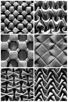 four different angles of the same surface in black and white, each with an interesting pattern