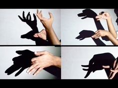 four images of hands reaching out to touch the shadow of someone's hand with their fingers