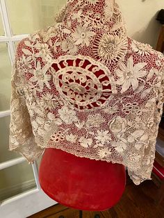 "Irish Lace stole/shawl in excellent condition. color is ivory. measures: 23\" x 47\" Beautiful 3 dimensional work." Vintage White Shawl Scarf, Cream Crochet Lace Shawl, Crochet Lace Jacket, Alencon Lace, Irish Lace Crochet, Lace Jacket, Irish Lace, Antique Linens, Irish Crochet