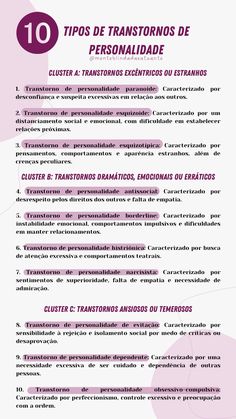 a pink poster with the words top 10 tips de transtronos de personalidad