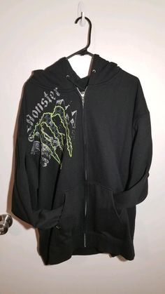 Black Monster Energy Zip-Up Hoodie Size Black Monster Energy, Black Monster, Monster Hoodie, Monster Energy