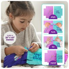 Create your own magical unicorn-themed blanket with the Pretty Me Unicorn Tuck 'N Tie Blanket Making Kit. This DIY kit includes everything you need to make a cozy 32" x 48" blanket without any sewing. Simply tuck, tie, and repeat to assemble the soft, colorful fleece squares adorned with delightful unicorn and star designs. Perfect for kids and family activities, this kit encourages creativity and provides a fun, hands-on experience that results in a beautiful, personalized blanket to cherish. Tie Blankets Fleece, Large Knit Blanket, Blankets Fleece, Blanket Making, No Sew Blankets, Tie Blanket, Unicorn Blanket, Blanket Craft, Tie Blankets