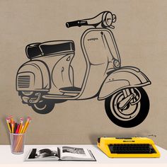 a motor scooter wall decal with the words vespa on it