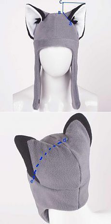 an image of a cat hat with ears on it's head and the measurements