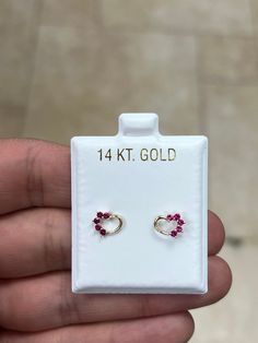 14k Solid Yellow Gold Cubic Zirconia Ruby Heart Stud Earrings Bolita Screwbacks, Great For Kids & Babies VVS1 Quality AAA Cubic Zirconia Size: 7x9 Backs : Screwbacks, Genuine 14k Backs Comes with beautiful 14k Card along with the earring This is Top Quality Item, GUARANTEED Free Shipping Within 24 Hours Of Payment Free Velvet Gift Pouch About OliviaVdesigns: Thanks for taking a look at OliviaVdesigns. Designs Been doing jewelry all my life. This is my specialty :) I'm a jewelry designer working 14k Gold Heart Earrings With Prong Setting, 14k Gold Heart Earrings With Birthstone For Anniversary, Designer Working, Ruby Heart, Ruby Birthstone, Baby Earrings, Baby Jewelry, Heart Stud Earrings, Gift Pouch