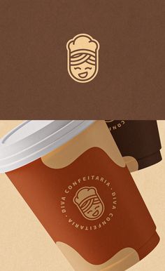 two coffee cups with different logos on them