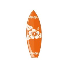 an orange surfboard with white flowers on it