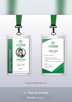 two green id cards with lanyards attached to the front and back of them