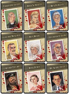 the six presidents are depicted in this card game character portraits, with blood splatters all over them