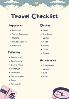 the travel checklist is shown in pink and blue