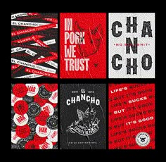 four different types of stickers with the words chancho written in black and red