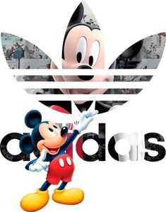 mickey mouse with the word adidas in front of him and an image of goofy