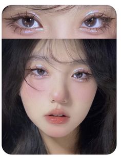 Egg Beret Outfit, Ethereal Make Up Look, Sweet And Cool Makeup, Heavy Under Eye Makeup, Asian Aesthetic Makeup, Korean Makeup Look Lips, Everyday Glitter Eye Makeup, Asian Makeup Douyin, Croquette Aesthetic Makeup