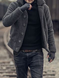 Plain Lapel Pocket Thick Winter Men's Jacket Mens Winter Fashion Outfits, French Wedding Style, Minimalist Fashion Men, Overcoat Jacket, Cheap Wedding Dresses, Winter Outerwear, Wigs Online, Mens Winter Fashion, Cheap Wedding