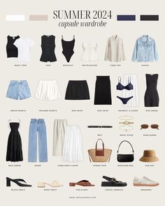 Summer 2024 Capsule Wardrobe + Outfit Ideas | Erika Marie Casual Summer Outfits Capsule, Europe Summer Vacation Capsule, Capsule Wardrobe 2 Weeks Europe, Outfit Capsule Summer, Chic Outfits For Summer, Paris Outfits Summer Travel, Summer Clothing Capsule, Capsule Outfits Summer, Eroupe Travel Outfit