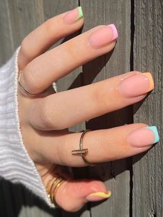 Multicolor  Collar    Color Nails Embellished   Nail,Hand & Foot Care Short French Tip Nails, Short Gel Nails, Square Nail Designs, Short Square Nails, Simple Gel Nails, Work Nails, Short Acrylic Nails Designs, Square Acrylic Nails