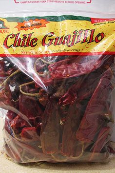 a bag of chili peppers sitting on top of a counter