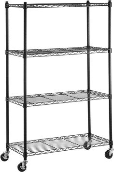 three tiered shelving unit with wheels